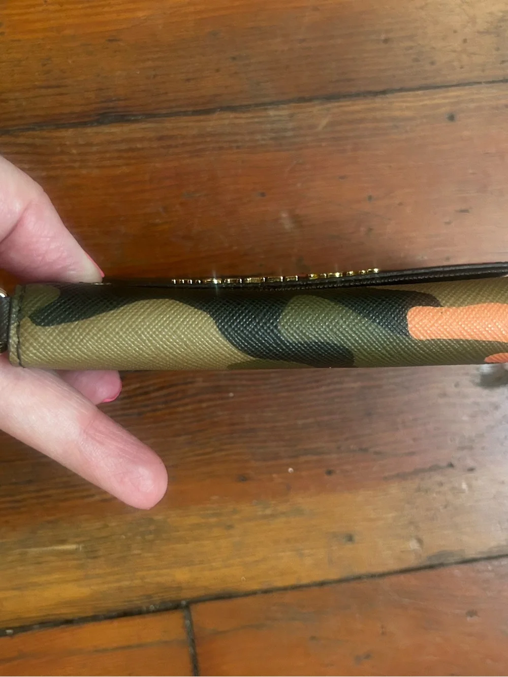 Michael Kors Camo Wristlet Wallet in Olive, Tan & Orange